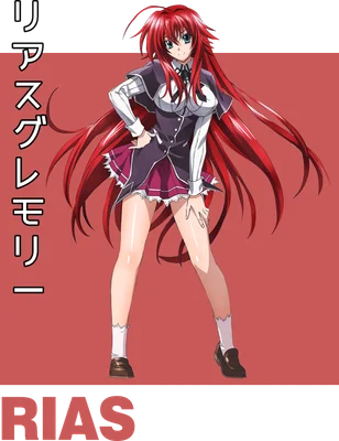 Hình ảnh Rias Gremory, nhân vật anime tóc đỏ quyến rũ, mặc đồng phục học sinh.
