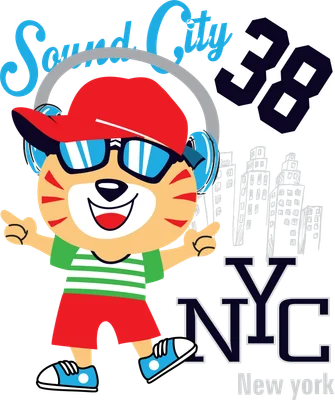 Hình vẽ hoạt hình hổ con đeo kính râm, tai nghe, mặc đồ hip hop phong cách thành phố New York