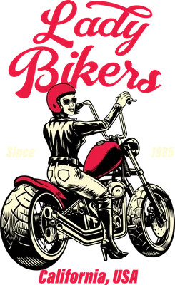 Hình minh họa nữ biker đội mũ bảo hiểm lái xe mô tô phong cách cổ điển