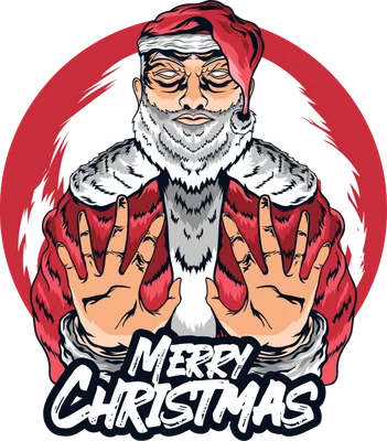 Hình minh họa ông già Noel phong cách ngầu với dòng chữ Merry Christmas
