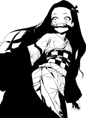 Hình ảnh Nezuko Kamado từ anime Demon Slayer, phong cách vẽ đen trắng, biểu cảm ngạc nhiên.