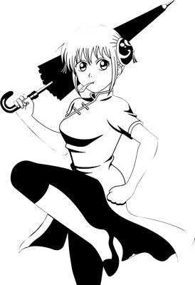 Hình vẽ cô gái anime tóc ngắn, mặc sườn xám, cầm ô đen, phong cách cổ trang.