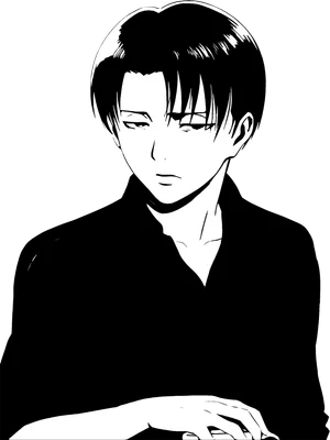 Hình vẽ nhân vật Levi Ackerman trong Attack on Titan, biểu cảm trầm tư, mặc áo đen.