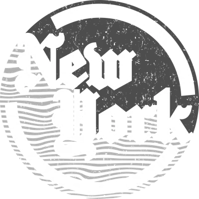 Logo hình tròn New York phong cách vintage với hiệu ứng cũ kỹ, phù hợp in áo thun