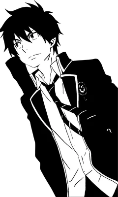 Hình vẽ anime chàng trai mặc vest đen, tóc đen, nhìn nghiêng với biểu cảm nghiêm túc.