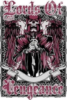 Hình ảnh thần chết đội cánh với bộ giáp, cầm kiếm, có chữ 'Lords Of Vengeance'