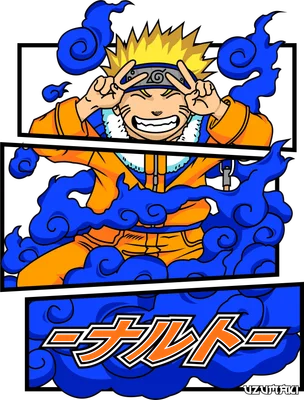 Hình ảnh Naruto Uzumaki với mái tóc vàng, mặc áo cam, vẫy hai tay tạo biểu tượng hòa bình, bao quanh bởi khói xanh.