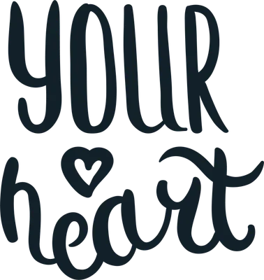 Thiết kế chữ "Your Heart" viết tay cách điệu màu xanh đậm trên nền xám, có trái tim nhỏ ở giữa.