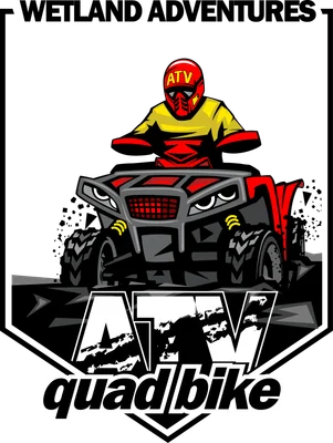 Hình ảnh minh họa người lái xe ATV địa hình, đội mũ bảo hiểm, điều khiển xe quad trên nền xám.