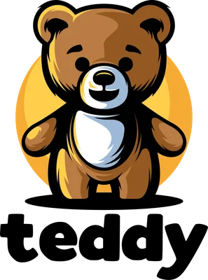 Hình ảnh minh họa gấu Teddy màu nâu với vòng tròn màu vàng phía sau, có chữ 'teddy' bên dưới.