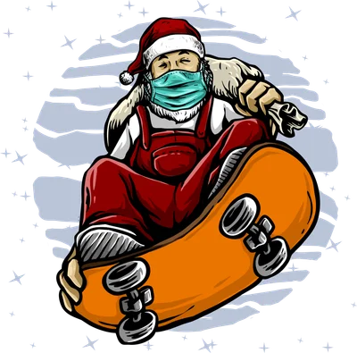 Ông Già Noel trượt ván đeo khẩu trang