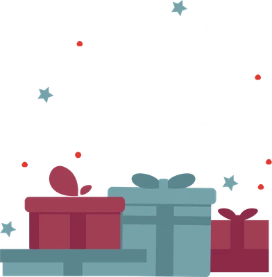 Hình ảnh lời chúc Giáng Sinh 'Have a Jolly Christmas' với các hộp quà màu đỏ và xanh dương trên nền xám.