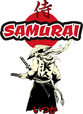 Hình ảnh chiến binh Samurai Nhật Bản với kiếm, đội mũ truyền thống, trên nền xám.