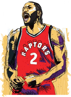 Hình vẽ Kawhi Leonard đội áo Toronto Raptors, số 2, đang gào thét thể hiện sự mạnh mẽ.