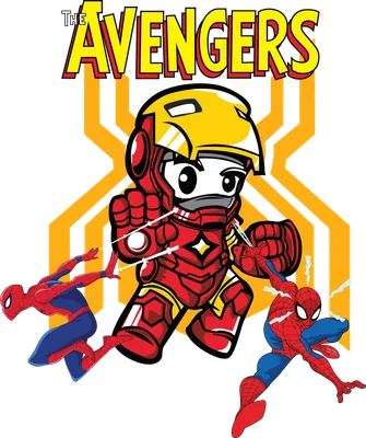 Hình ảnh chibi Iron Man và Spider-Man thuộc Biệt Đội Avengers, với phong cách hoạt hình dễ thương.