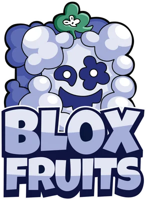 Hình ảnh nhân vật Blox Fruits với khuôn mặt tròn, mắt hoa, đội mũ xanh lá, bao quanh bởi các đám mây xanh trắng.