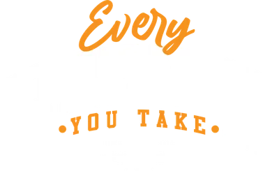 Thiết kế typography với dòng chữ 'Every Breath You Take' màu cam và trắng trên nền xám, kèm thông điệp truyền cảm hứng.