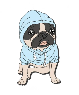 Hình vẽ minh họa chú chó Pug mặc áo hoodie xanh với dòng chữ Don't be like the rest of them