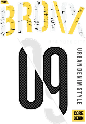 Thiết kế typography The Bronx New York City với số 09, phong cách urban distressed màu vàng trắng trên nền xám.