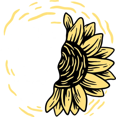 Hình minh họa hoa hướng dương vàng rực rỡ với dòng chữ 'Hello Summer Enjoy Your Day' trên nền xám, phong cách hoạt hình.