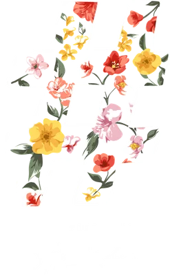 Biểu tượng hashtag lớn chứa đầy hoa lá màu đỏ, hồng, vàng trên nền xám, kèm chữ "MAKE YOUR DAYS Special."
