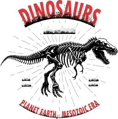 Hình in bộ xương khủng long T-Rex phong cách cổ điển với chữ Dinosaurs Ruled