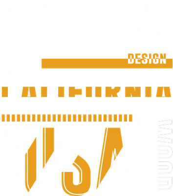 Thiết kế chữ California USA với ngôi sao, chấm bi và sọc, màu xám, trắng, cam, phong cách đô thị.