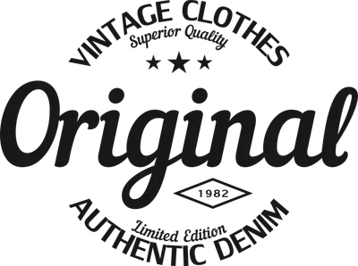 Thiết kế typography chữ Original lớn, kèm dòng chữ Vintage Clothes, Authentic Denim và năm 1982, phong cách cổ điển.
