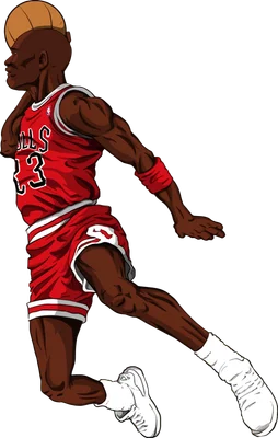 Hình vẽ Michael Jordan đang thực hiện cú úp rổ, mặc áo đấu Chicago Bulls số 23.