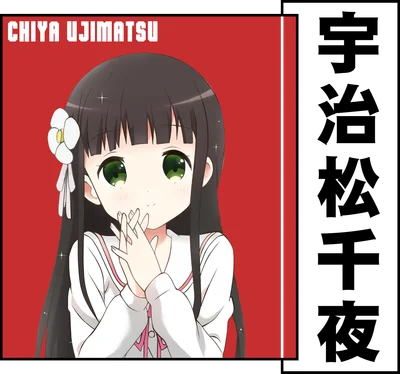 Hình ảnh cô gái anime tóc đen, mắt xanh lá, đeo hoa trắng cài tóc, biểu cảm đáng yêu.