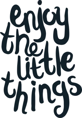 Dòng chữ 'enjoy the little things' viết tay màu xanh đậm trên nền xám