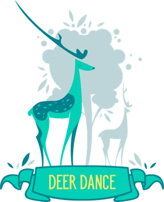 Hình ảnh minh họa hai con hươu trong rừng cây với dòng chữ "DEER DANCE"