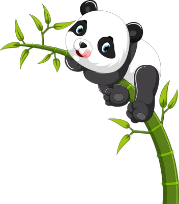 Hình vẽ gấu trúc con dễ thương đang leo trên cành tre xanh mướt, lưỡi thè ra.