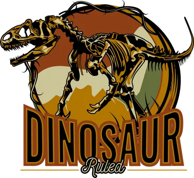 Hình minh họa bộ xương khủng long với chữ Dinosaur Ruled phong cách retro