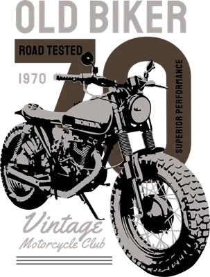 Thiết kế hình in xe mô tô cổ điển với chữ Old Biker và số 70 phong cách retro