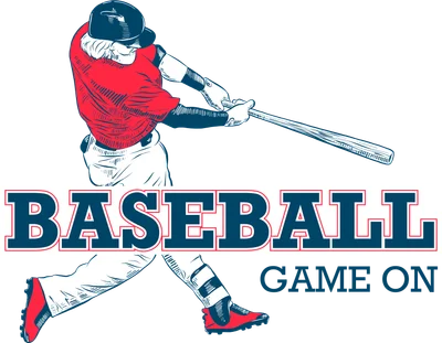 Hình ảnh minh họa một vận động viên bóng chày đang vung gậy đánh bóng, với chữ "BASEBALL GAME ON"