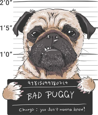 Chó Pug mặt ngầu cầm bảng phạm nhân phong cách hài hước