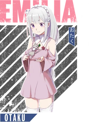 Hình ảnh Emilia từ Re:Zero trong trang phục màu hồng, tóc bạc, cầm thú nhồi bông.