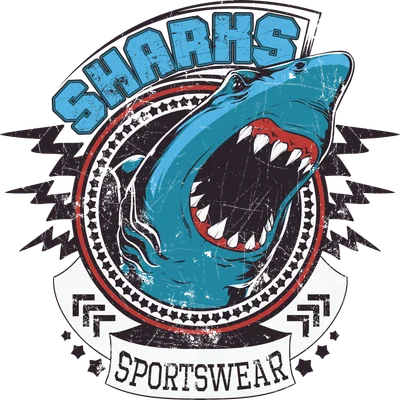 Hình in cá mập Sharks Sportswear phong cách thể thao mạnh mẽ