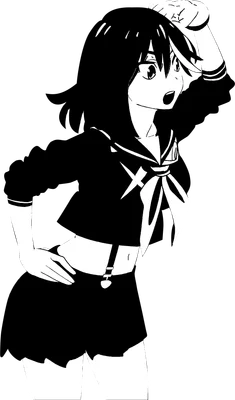 Hình ảnh cô gái anime mặc đồng phục thủy thủ, tóc đen, tay chống hông, nhìn xa xăm.