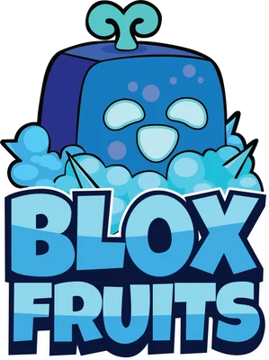 Biểu tượng Blox Fruits màu xanh dương với chữ 'BLOX FRUITS' bên dưới, phong cách hoạt hình.