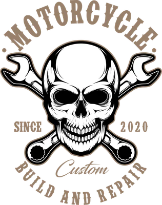 Hình minh họa đầu lâu với hai chiếc cờ lê bắt chéo phong cách thợ sửa xe biker