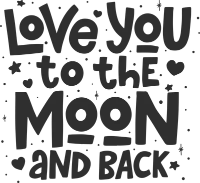 Hình ảnh chữ viết tay "Love you to the moon and back" với các ngôi sao và trái tim nhỏ