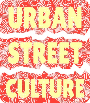 Thiết kế typography Urban Street Culture với họa tiết bản đồ địa hình màu đỏ và vàng