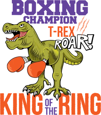 Hình in khủng long T-Rex đeo găng tay boxing phong cách hoạt hình mạnh mẽ