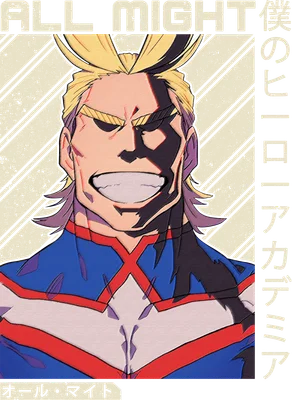 Hình ảnh All Might, nhân vật anime My Hero Academia, với nụ cười tự tin và trang phục anh hùng đặc trưng.