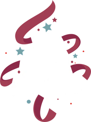 Chữ "We wish you a Merry Christmas" màu trắng nổi bật trên nền xám, trang trí bởi dải ruy băng đỏ và các ngôi sao nhỏ màu xanh.