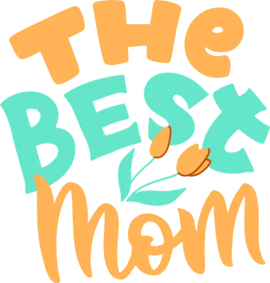 Chữ 'The Best Mom' với họa tiết hoa tulip màu cam và lá màu xanh ngọc
