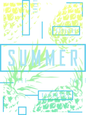 Hình ảnh họa tiết dứa với chữ "Summer" và các từ "Enjoy", "Explore", "See", "Taste", "Discover" trên nền xám.