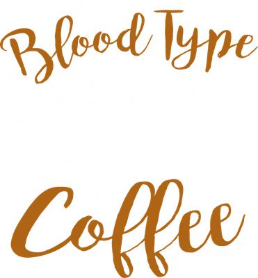 Hình ảnh dòng chữ 'My Blood Type is Coffee' với cốc cà phê bốc hơi và tia sáng trắng trên nền xám.
